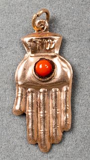 Judaica 14K Rose Gold & Orange Stone Hand Pendant