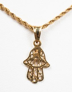 Judaica 14K Yellow Gold Hamsa Pendant Necklace