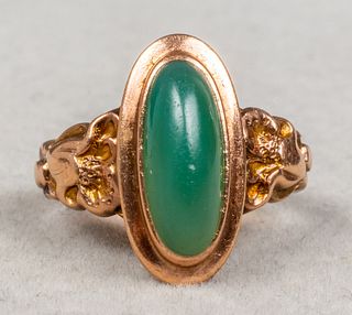 Antique 10K Rose Gold Oval Green Stone Ring