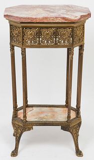 Two-Tier Gilt Metal, Marble, & Agate Stand