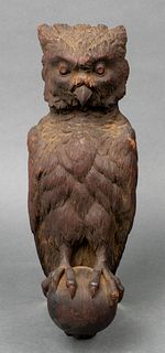 Black Forest Style Carved Wood Owl Newel Post