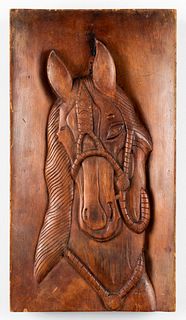 Paddock Signed Horse Carved Wood Relief Plaque
