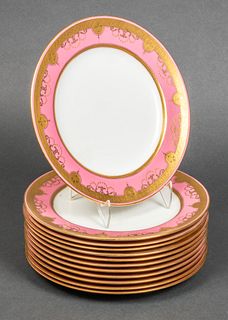 Minton's English Porcelain Gilt-Trimmed Plates, 12