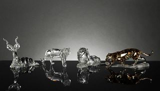 Swarovski, 4 Boxed Crystal Animals, Kudu and Cats