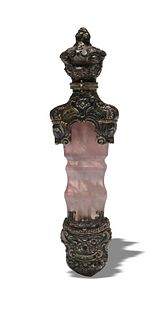 Victorian Jeweled Silver and Rose Quartz Perfume
