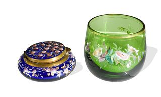 2 Cobalt Enamel Decorated Box, attributed to Moser