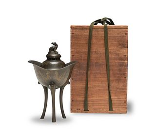 Japanese Bronze, Mixed Metal Censer in Wood Box