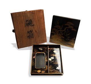 Japanese Lacquer Scholars Box with Landscape