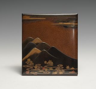 Japanese Lacquer Scholars Box with Mountains