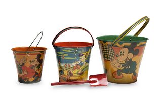 3 Disney Sandpails, Mickey Mouse and Pinocchio
