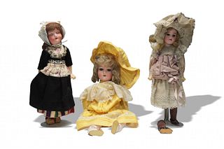 3 Antique Bisque Head Dolls