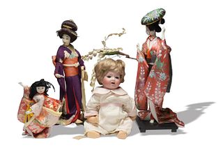 4 Japanese Dolls including Geisha and Bisque by MB