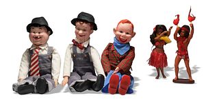5 Howdy Doody, Laurel and Hardy Ventriloquist Dolls