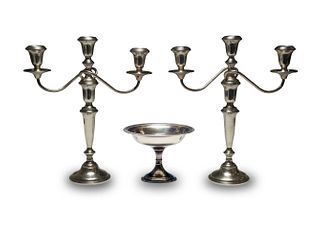 Sterling Candelabra Pair by W. Bell and Co.and Compote