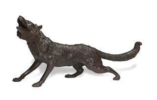 Fine Large Japanese Bronze of a Wolf, Meiji