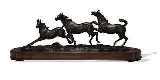 Japanese Bronze Statue with Galloping Horses, Meiji