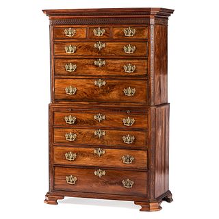 An English Chinese Chippendale Mahogany Chest on Chest 