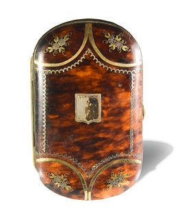 Antique Tortoise Shell Case, Gold and Silver Inlay
