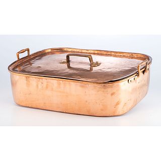 A Large English Copper Roasting Pan with Lid