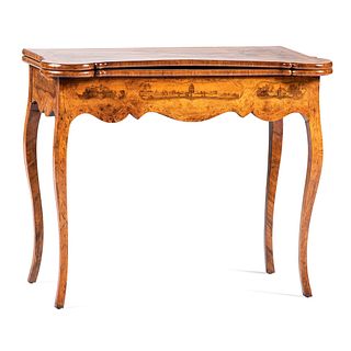 A Dutch Burlwood Marquetry Turret Corner Game Table 