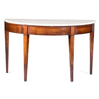 A Continental Cherrywood Marble Top Console Table