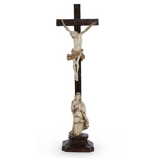 A Continental Painted and Parcel Gilt Crucifix
