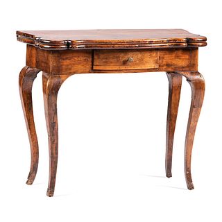 A Continental Serpentine Inlaid Fruitwood Flip-top Table