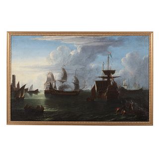 Dutch School, 18th c. Sailing Vessels at Sea, oil