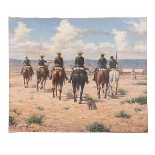 Nathaniel K. Gibbs. "Buffalo Soldiers w Dog," oil