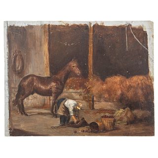 Nathaniel K. Gibbs. Tending the Horse, oil