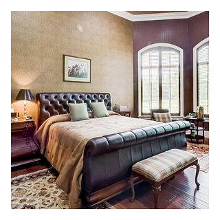 King-Size Leather Tufted Sleigh Bed