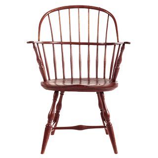 American Painted Wood Sack Back Windsor Arm Chair