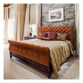 King-Size Tufted Upholstered Sleigh Bed