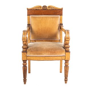 Continental Neoclassical Mixed Wood Arm Chair