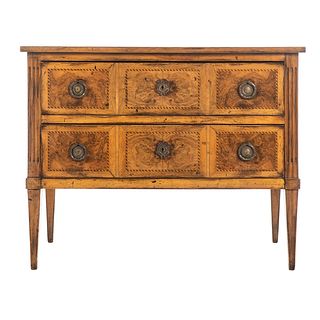 French Inlaid Walnut Two-Drawer Commode