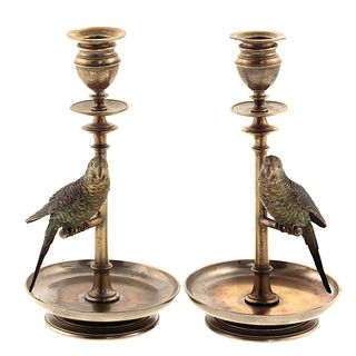 Pair Vienna Bronze/Brass Figural Candlesticks