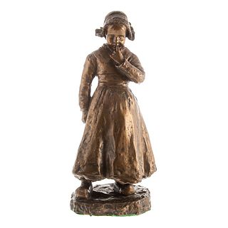 Dutch School 19th Century, Peasant Girl Bronze