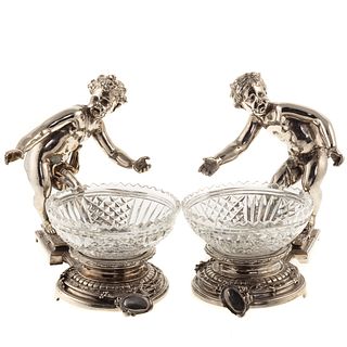 Pr. Continental Silver Plated Figural Candy Dishes