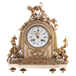 French Rococo Marble & Ormolu Mantle Clock