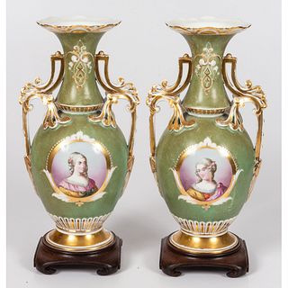 A Pair of Continental Porcelain Portrait Vases