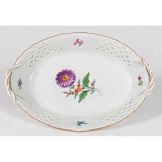 A Meissen Porcelain Reticulated Handled Bowl
