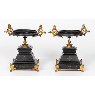 A Pair of Continental Marble Stands with Ormolu Mounts