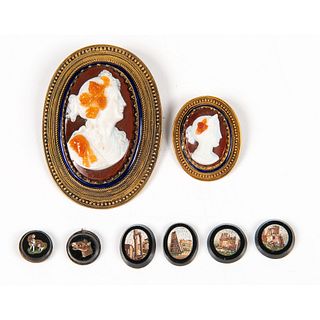 A Group of Micromosaic Buttons and Cameo Pins
