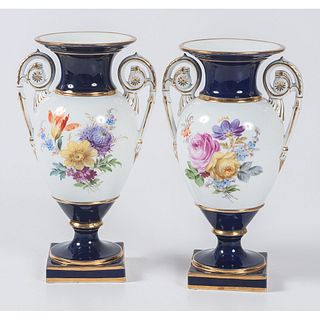 A Pair of Meissen Porcelain Urns 