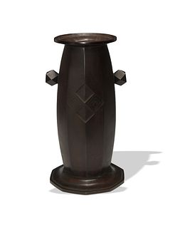 Japanese Bronze Art Deco Geometric Vase, Taisho