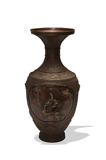Large Japanese Bronze and Parcel Gilt Vase, Meiji