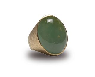 14K Gold and Green Jadeite Ring