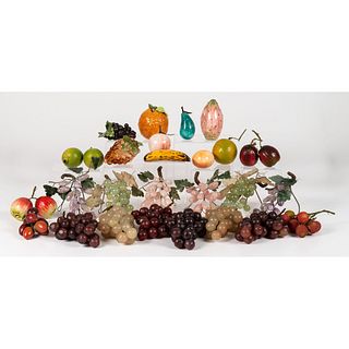An Assortment of Hardstone, Wax, Glass and Ceramic Fruit