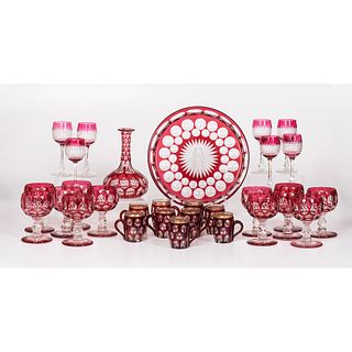 An Assortment of Ruby Cut to Clear Tableware 