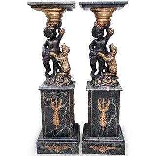Pair Of Marble & Bronze Pedestals